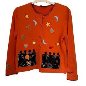 Cat Halloween Embroidered Sweater